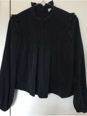 Aritzia Black Ruffled High-Neck Blouse